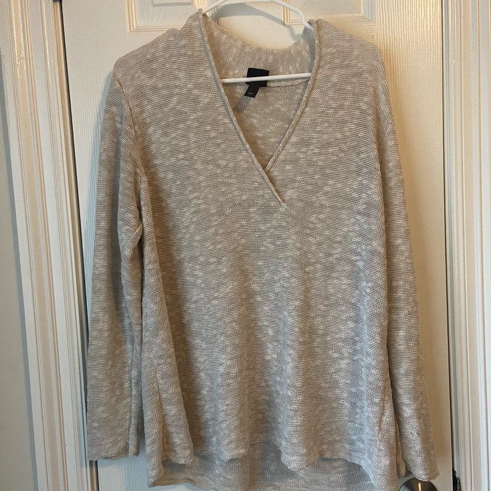 Eileen Fisher VNeck linen cotton blend pullover tan cream EUC